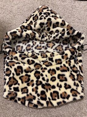 Volcom Leopard Print Fleece Face Mask Neck Gaiter - Cream, Brown, Black